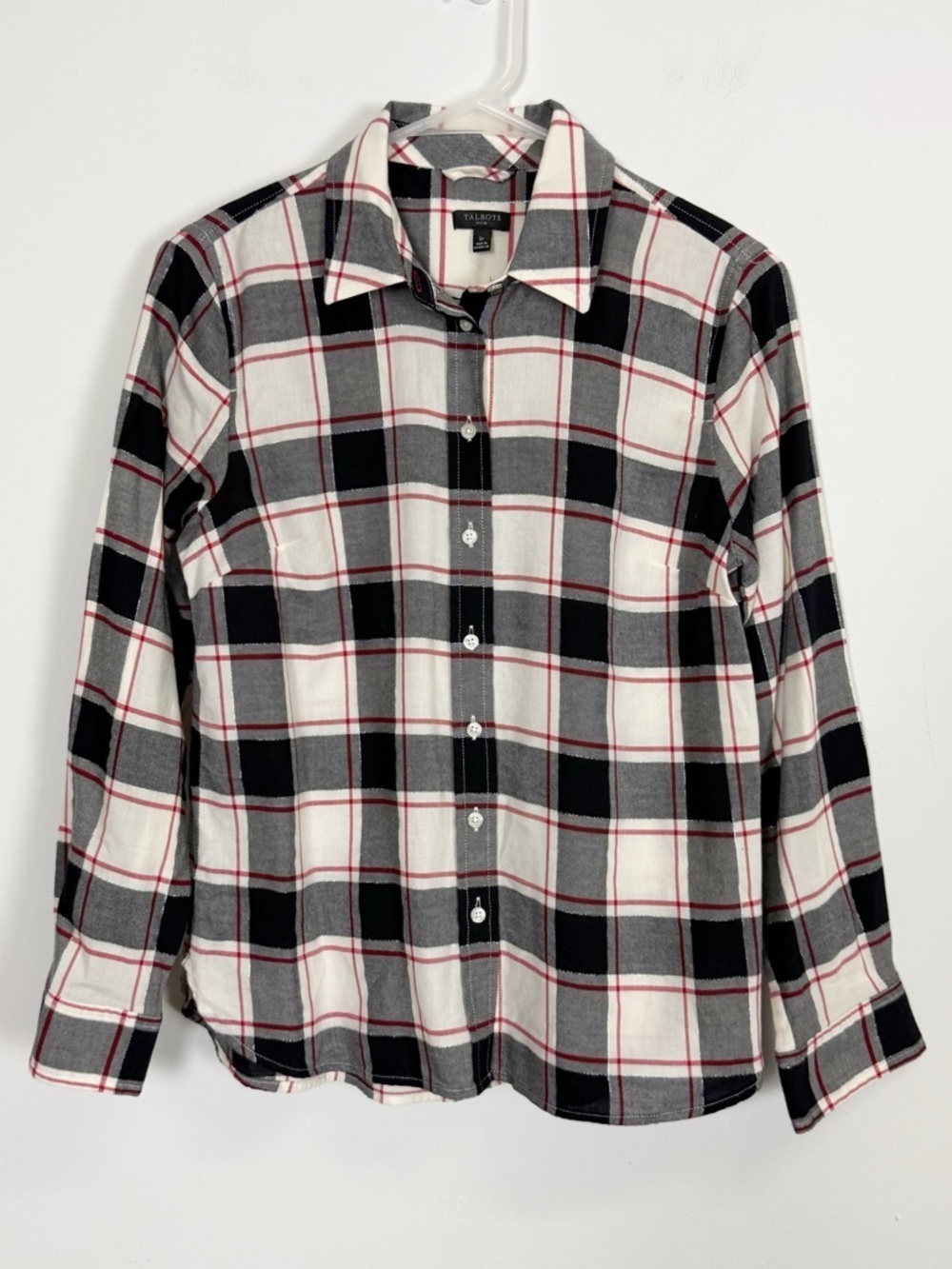Talbots Button Up Shirt Womens SP Small Petite Plaid Metallic Cotton Long Sleeve